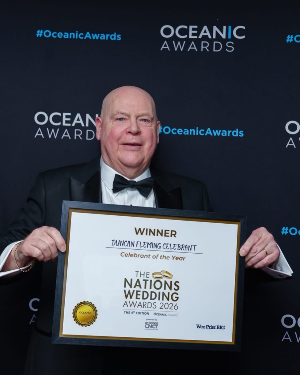 Duncan Fleming with his Nations Wedding Awards 2026 winner certificate